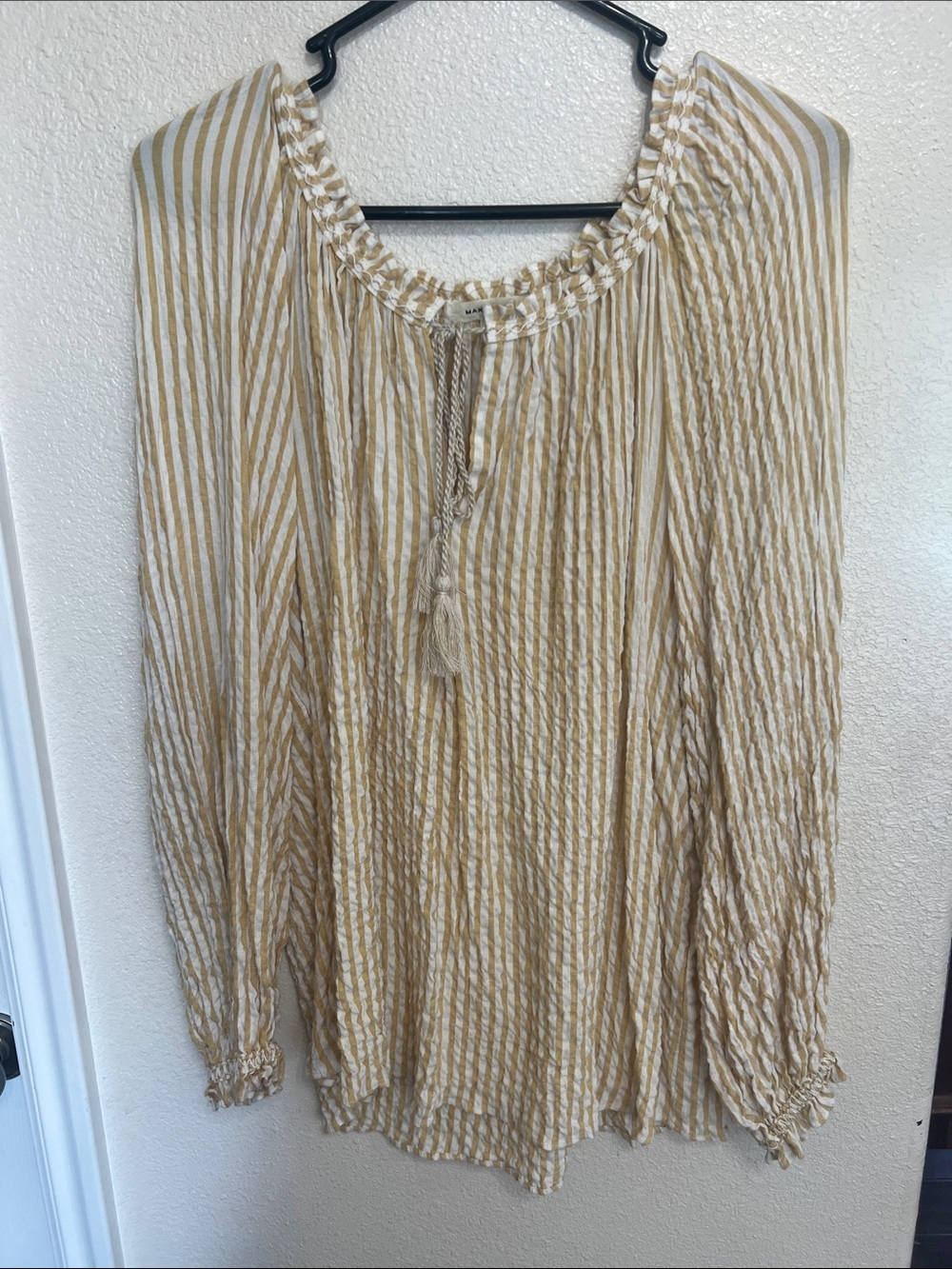 Max Studio Cream and Tan Striped Peasant Tunic